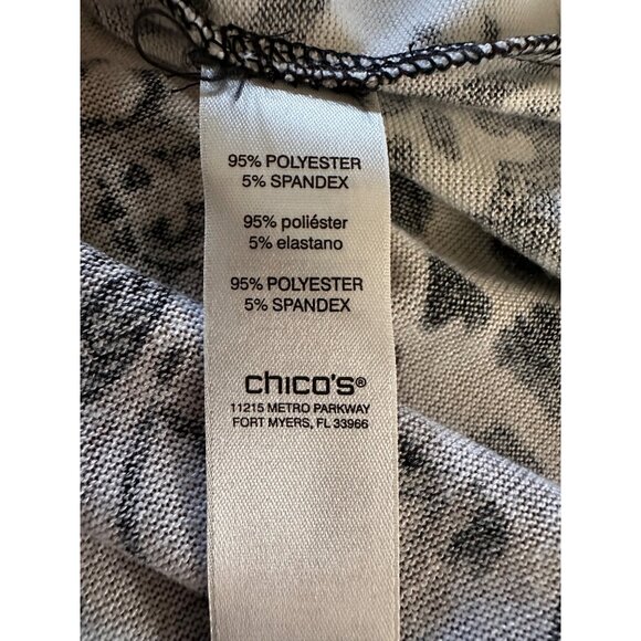 Chico’s Black White Animal Paisley Print Top Women’s Size 2/L/12 3/4 Sleeve - Picture 6 of 9